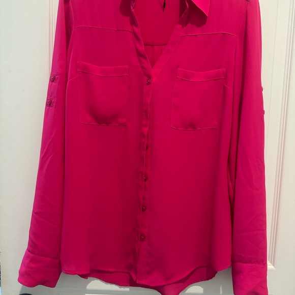 Express Fuchsia Button-Up Blouse - Picture 1 of 3